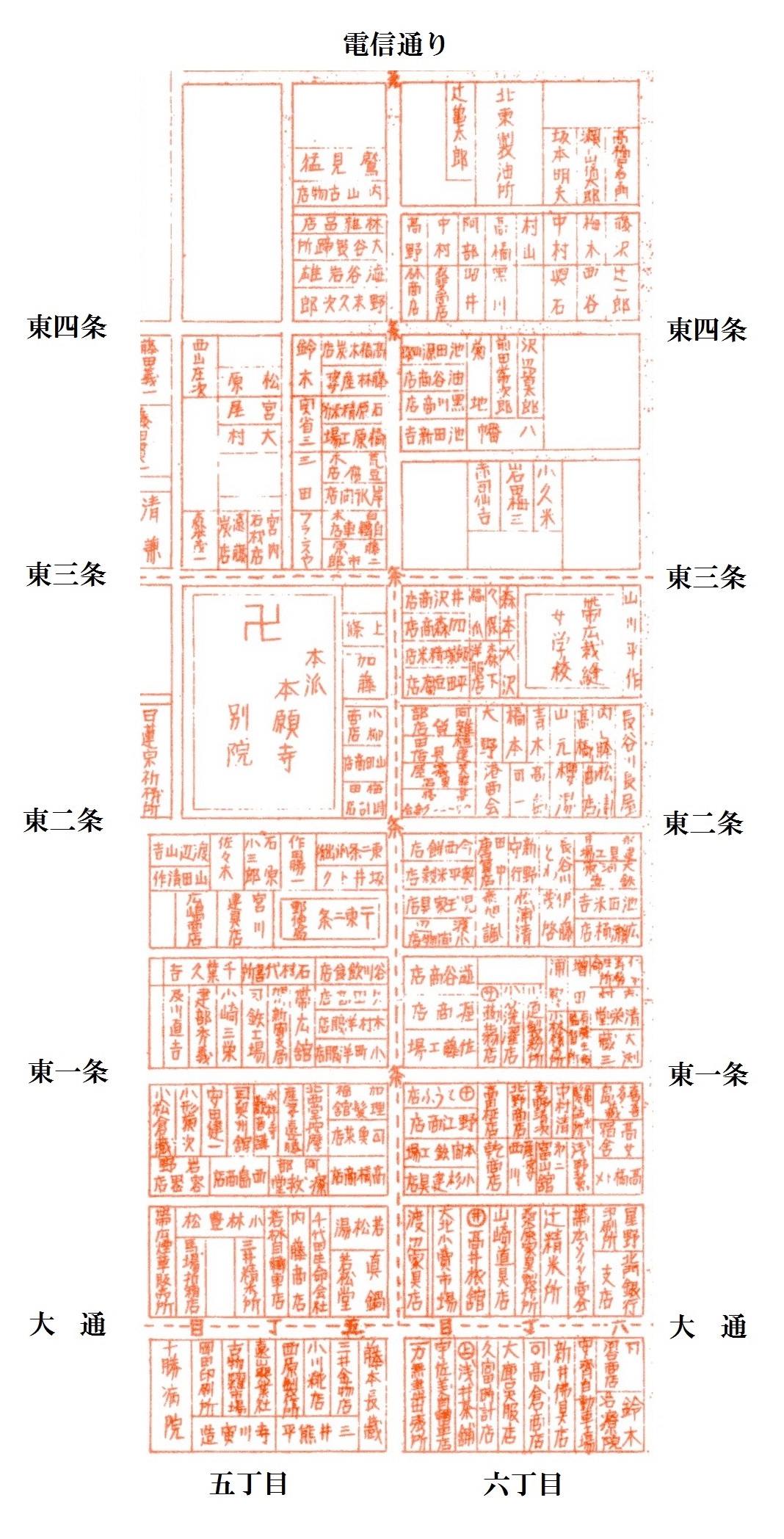 昭和10年5月帯広市（電信通り）案内図